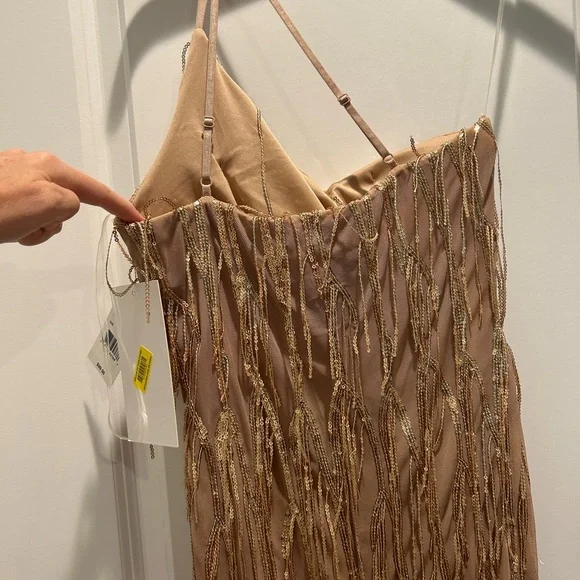 Juniors Honey and Rosie Fringe Sequin One-Shoulder Bodycon Midi Dress - Picture 5 of 12